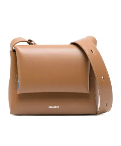 Jil Sander Logo-print Leather Shoulder Bag In Brown