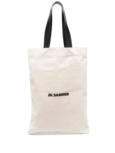 Jil Sander Logo-print Linen Tote Bag In Neutrals