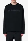 Jil Sander Men Black Long Sleeve T-shirt With Front Logo Print In Cotton Man In Black