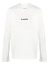 Jil Sander Long-sleeved Cotton T-shirt With Black Front Printed Logo In White