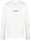 Jil Sander Long-sleeved Cotton T-shirt With Black Front Printed Logo In White