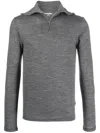 Jil Sander High Neck Wool Blend T-shirt With Front Zip Closure In Gray