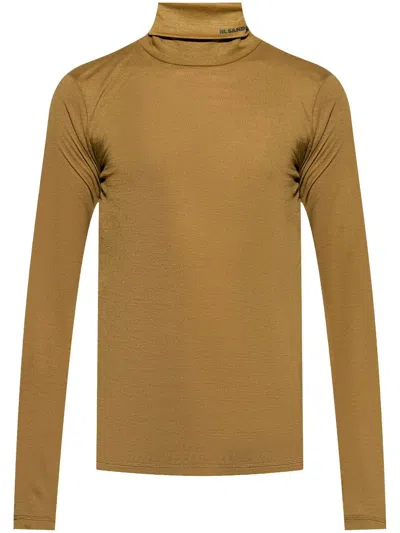 Jil Sander Logo-print Roll Neck Jumper In Green