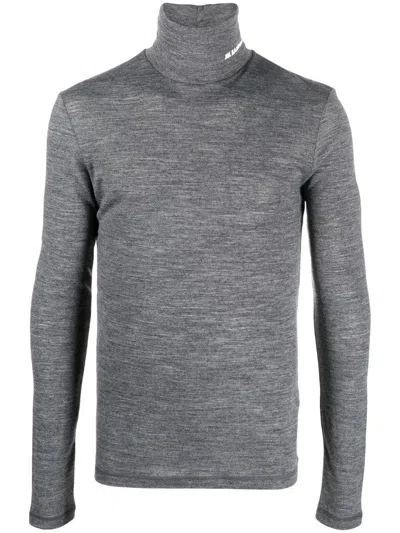 Jil Sander Logo-print Roll-neck Jumper In Grey