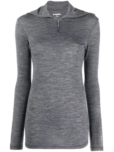 Jil Sander Logo-print Roll-neck Knitted Top In 灰色