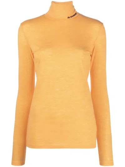 Jil Sander Logo-print Roll-neck T-shirt In Orange