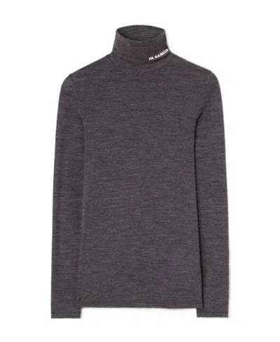 Jil Sander Logo-print Roll-neck Top In Black