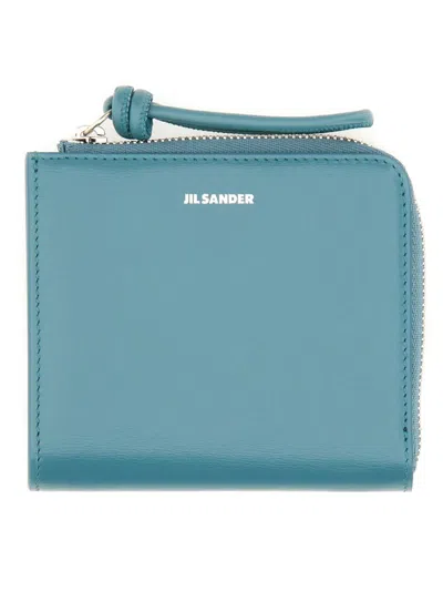 Jil Sander Logo Print Square Wallet In Blue