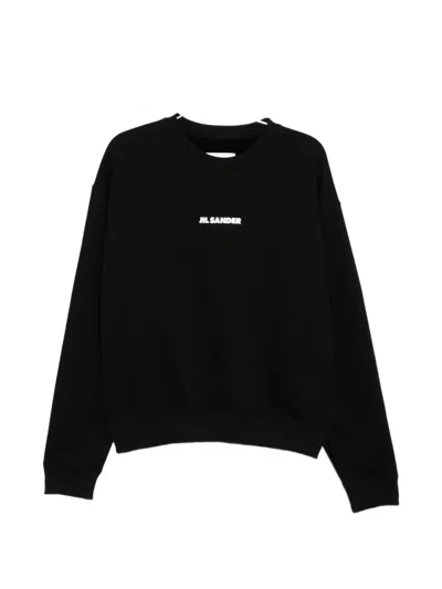 Jil Sander Cotton Crew Neck Sweatshirt Ribbed Trims In Black