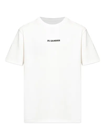 Jil Sander Men White Crewneck T-shirt With Logo Lettering On The Front In Cotton Man