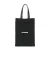 Jil Sander Logo Print Cotton-linen Blend Tote Bag In Black