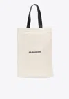 Jil Sander Leather-trimmed Canvas Tote In Cream