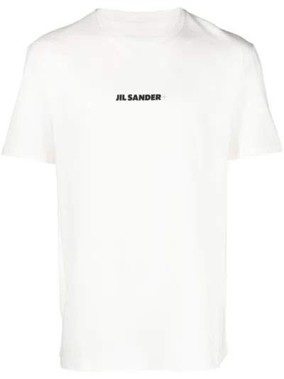 JIL SANDER LOGO PRINT WHITE COTTON T-SHIRT