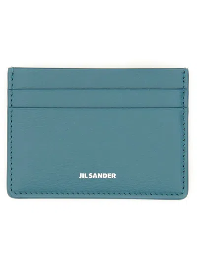 Jil Sander Logo Printed Cardholder In Blue