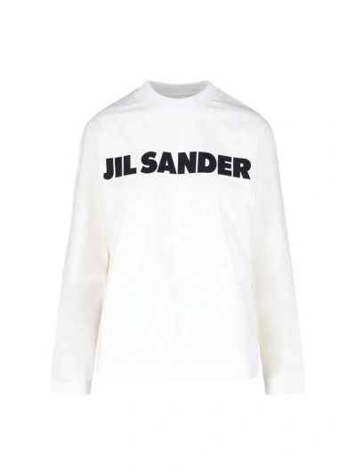 Jil Sander Logo Printed Crewneck Sweatshirt In White