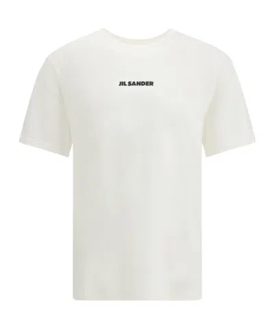 Jil Sander Men White Crewneck T-shirt With Logo Lettering On The Front In Cotton Man