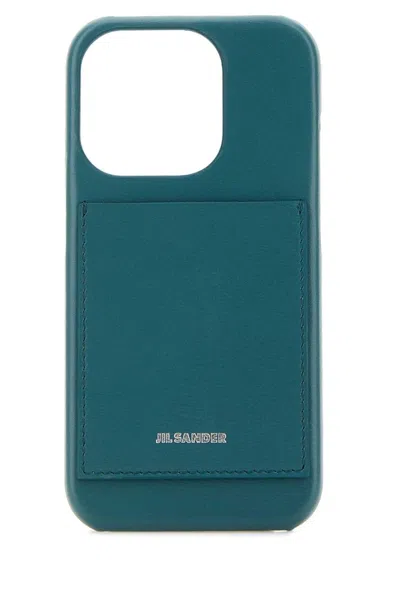 Jil Sander Petrol Blue Leather Iphone 15 Cover