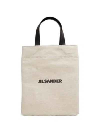 JIL SANDER LOGO-PRINTED LEATHER-HANDLES TOTE BAG