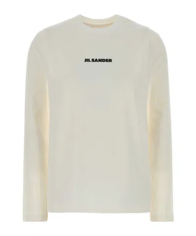Jil Sander Crew Neck Long Sleeve Boxy Fit Printed Logo Sweatshirt In White