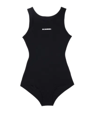 Jil Sander Logo Printed One-piece Swimsuit In Black