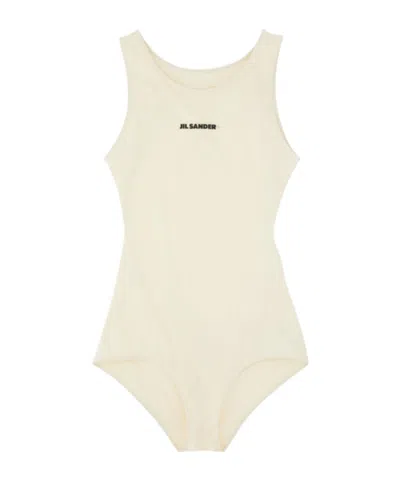 Jil Sander Logo Printed One-piece Swimsuit In White