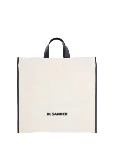 Jil Sander Logo Printed Top Handle Bag In White