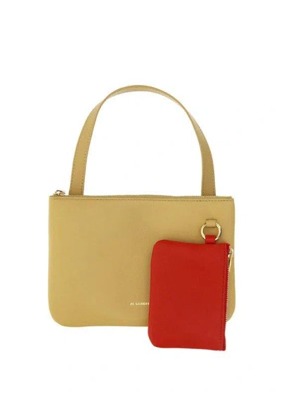 Jil Sander Logo-printed Zipped Crossbody Bag In Beige