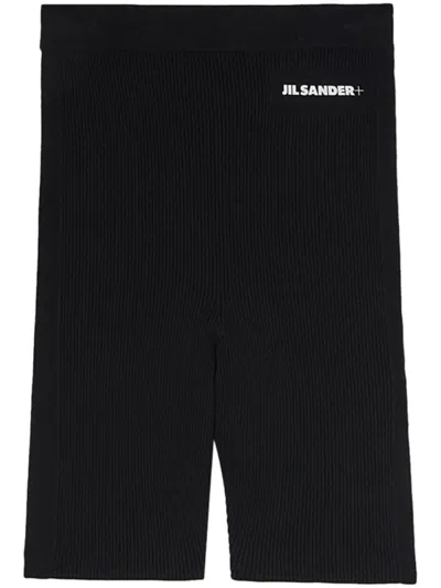 Jil Sander Logo-print Fine-ribbed Compression Shorts In Off-white