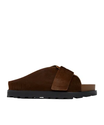 Jil Sander Logo Slippers In Brown