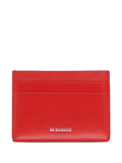 Jil Sander Logo-stamp Cardholder In Red