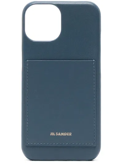 Jil Sander Logo-stamp Leather Iphone 13 Pro Case In Blue