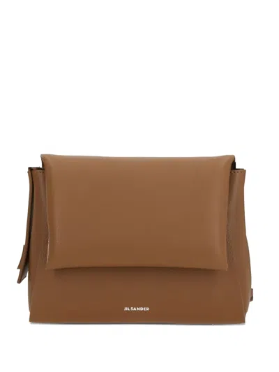 Jil Sander Logo-stamp Leather Shoulder Bag In Brown