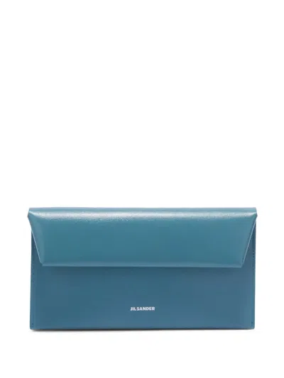 Jil Sander Logo-stamp Leather Wallet In Blue