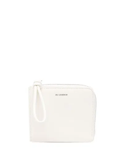 Jil Sander Logo-stamp Zip-up Wallet In Neutrals
