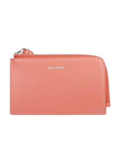 Jil Sander Logo-stamp Zipped Leather Purse In Pink
