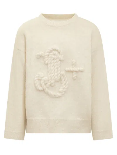 Jil Sander Monogram-embroidered Mohair-blend Jumper In Beige