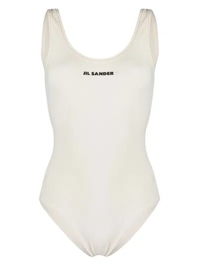 Jil Sander Scoop-back Logo-print One-piece In White