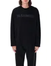 Jil Sander Men Black Long Sleeve T-shirt With Front Logo Print In Cotton Man In Black