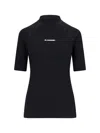 Jil Sander Short-sleeved Tech Fabric Top With Printed Logo In Black  