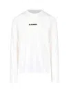 Jil Sander Long-sleeved Cotton T-shirt With Black Front Printed Logo In White