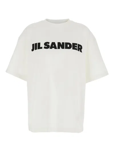 Jil Sander Men White Crewneck T-shirt With Logo Lettering On The Front In Cotton Man