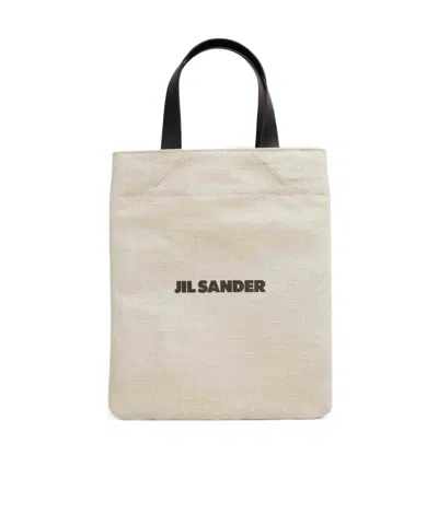 Jil Sander Logo Top Handle Tote Bag In Natural