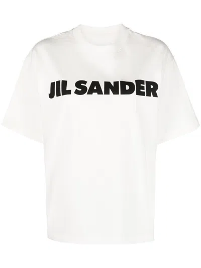 Jil Sander Women White Crewneck T-shirt With Logo Lettering On The Front In Cotton Woman In Gray