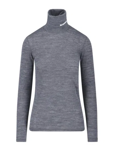 JIL SANDER LOGO TURTLENECK SWEATER - GREY