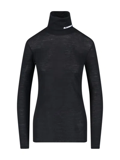Jil Sander Logo Turtleneck Sweater In Black