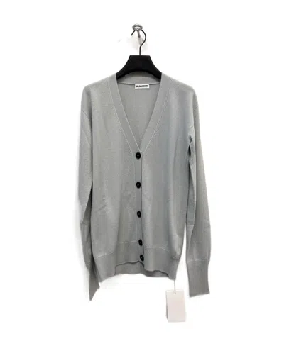 Jil Sander Logo V-neck Knitted Cardigan In Gray