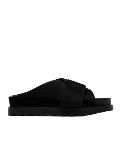 Jil Sander Logo Velcro Slippers In Black