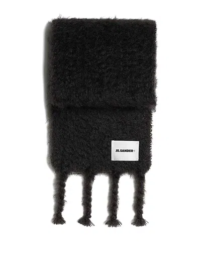 Jil Sander Logo Wool Scarf In Black