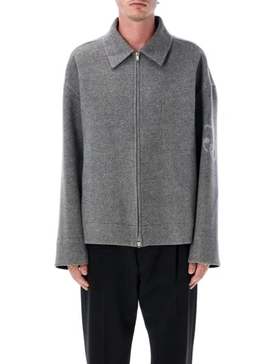 Jil Sander Logo-detail Zip-front Jacket In Gray