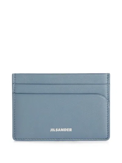 Jil Sander Logo-embossed Leather Card Holder In Blue